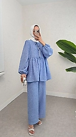 Keten bağcıklı pantolon takım