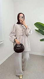 Keten bağcıklı pantolon takım