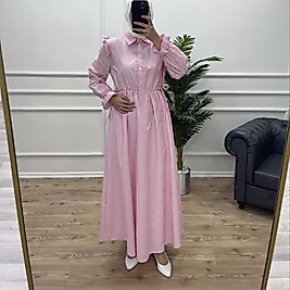 Çizgili fırfırlı Şirin Elbise