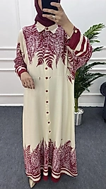 Dokuma Pamuklu Viscon Kırmızı Bahar Elbise