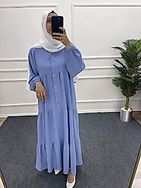 Linda Kumaş Mavi Elbise