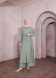 Çilek kumaş Uzun Tunikli Takım Mint