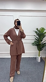 Pamuklu Müslin Takım kahverengi