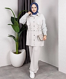 TRİKO KOLLU ÇITÇIT CEKETLİ TAŞ RENGİ TAKIM