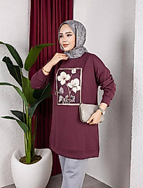 KABARTMA BASKILI OYSHO BORDO SWEAT