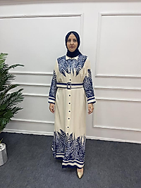 Dokuma Pamuklu Viscon Lacivert Bahar Elbise