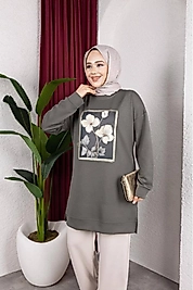 KABARTMA BASKILI OYSHO YEŞİL SWEAT