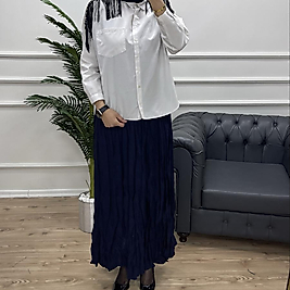 Lacivert Keten Kraş Etek