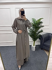 Çilek Kumaş Uzun Tunikli Vizon Takım